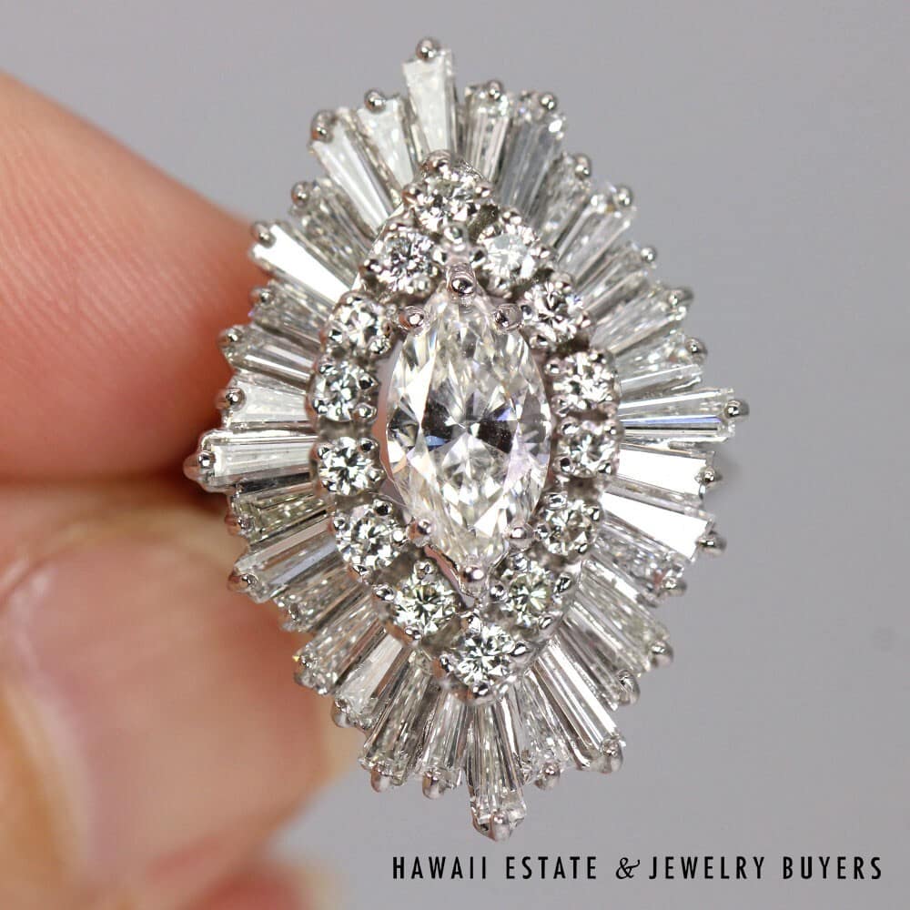 Platinum 3.25ctw Marquis Diamond Ballerina Ring SIZE 4.5 #DH0224-01