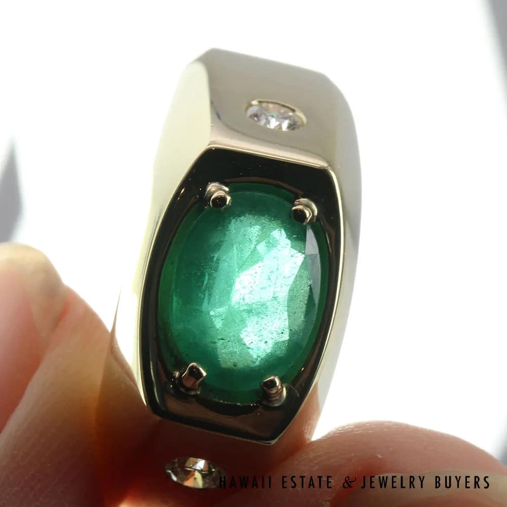 1CT EMERALD 0.20CTW DIAMOND 14K YELLOW GOLD RING SIZE 9.75 - Image 4