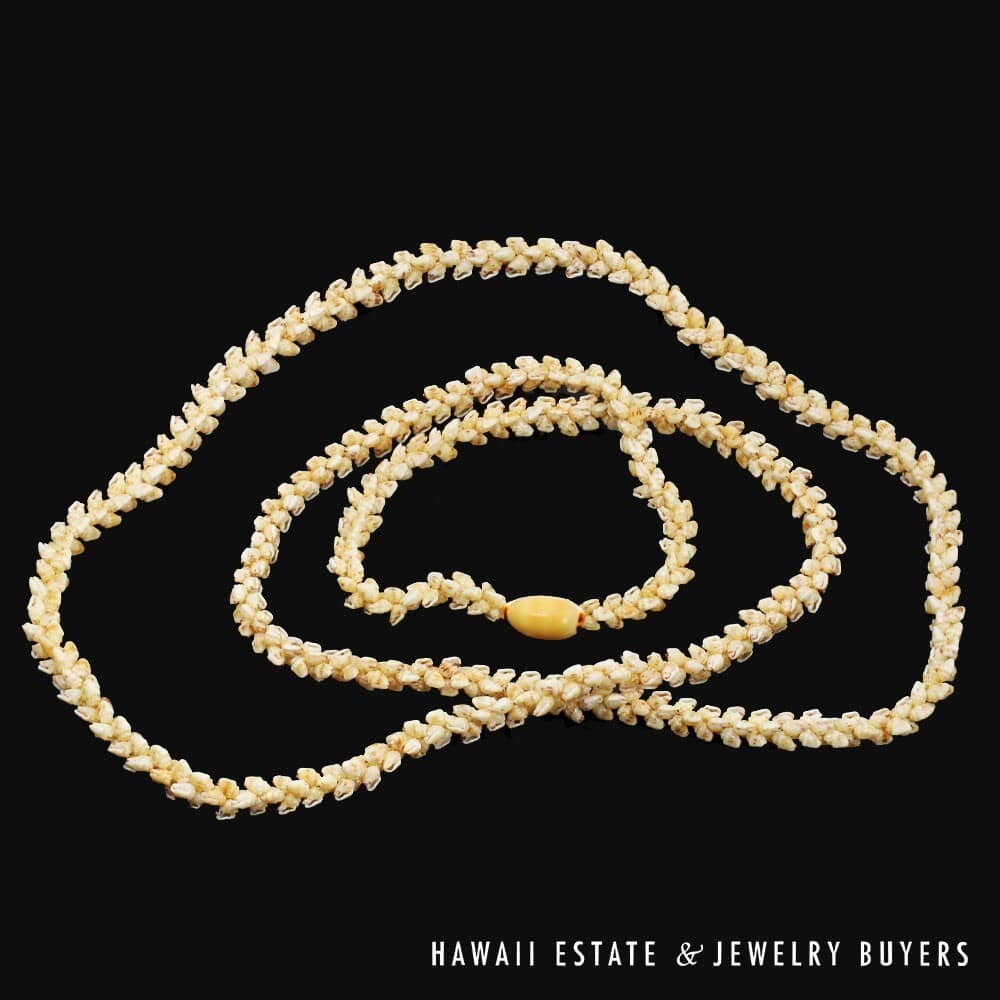 Single-Strand Ni'ihau Shell Lei: Pikake Momi Lenalena 62 inches #2778-19 - Image 12