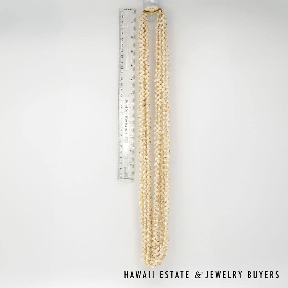 Eight-Strand Ni'ihau Shell Lei: Ginger Momi Ke'oke'o 36 inches #RM112420-02 - Image 2