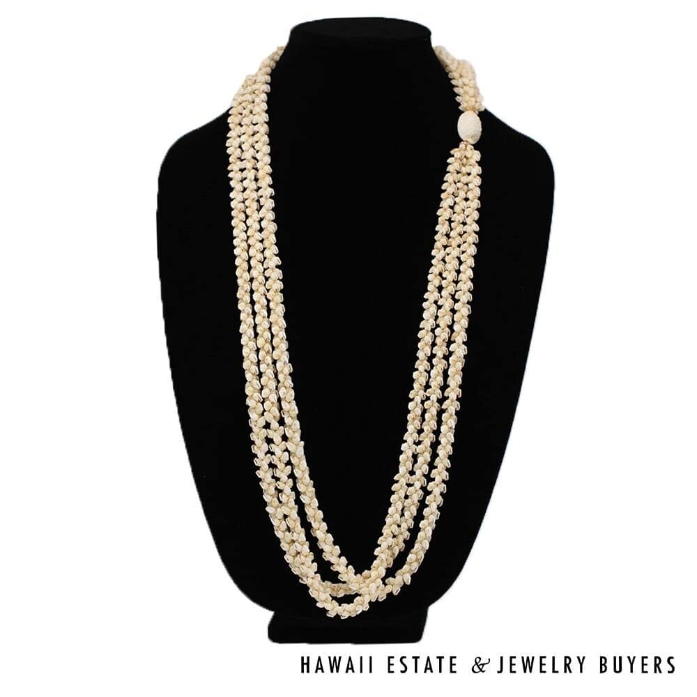 Three-Strand Ni'ihau Shell Lei: Pikake Momi Lenalena 36 inches #2835-01 - Image 2