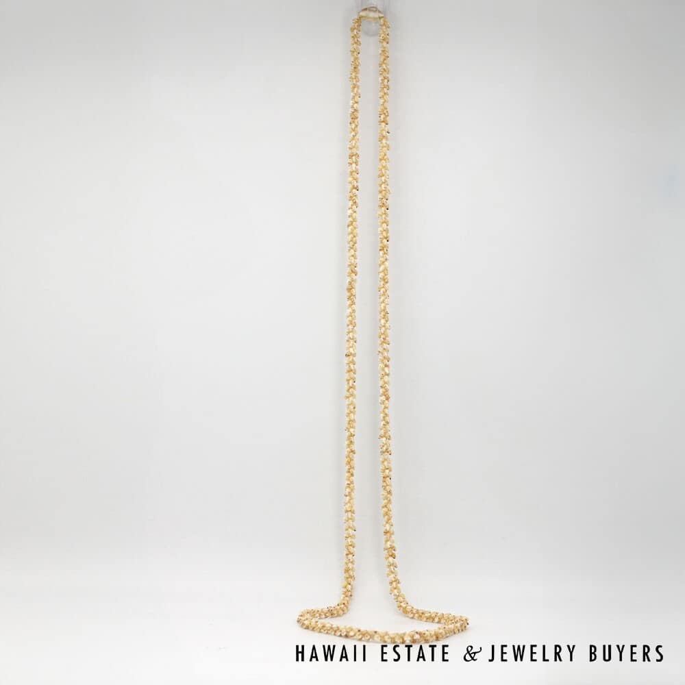 Single-Strand Ni'ihau Shell Lei: Pikake Momi Lenalena 62 inches #2778-19 - Image 2