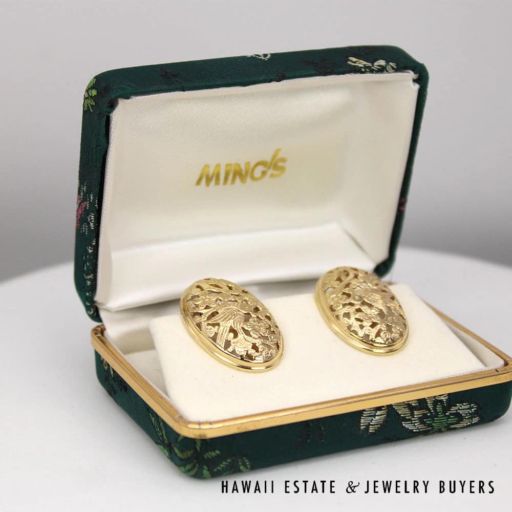 Ming's Hawaii Bird in Plum Oval Pierced Omega Clip Earrings w/ Box - Image 4