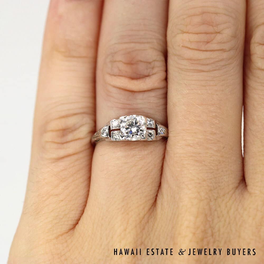 1920s 14K White Gold & Old European Diamond Engagement Ring SIZE 4.5 #2809-01 - Image 3