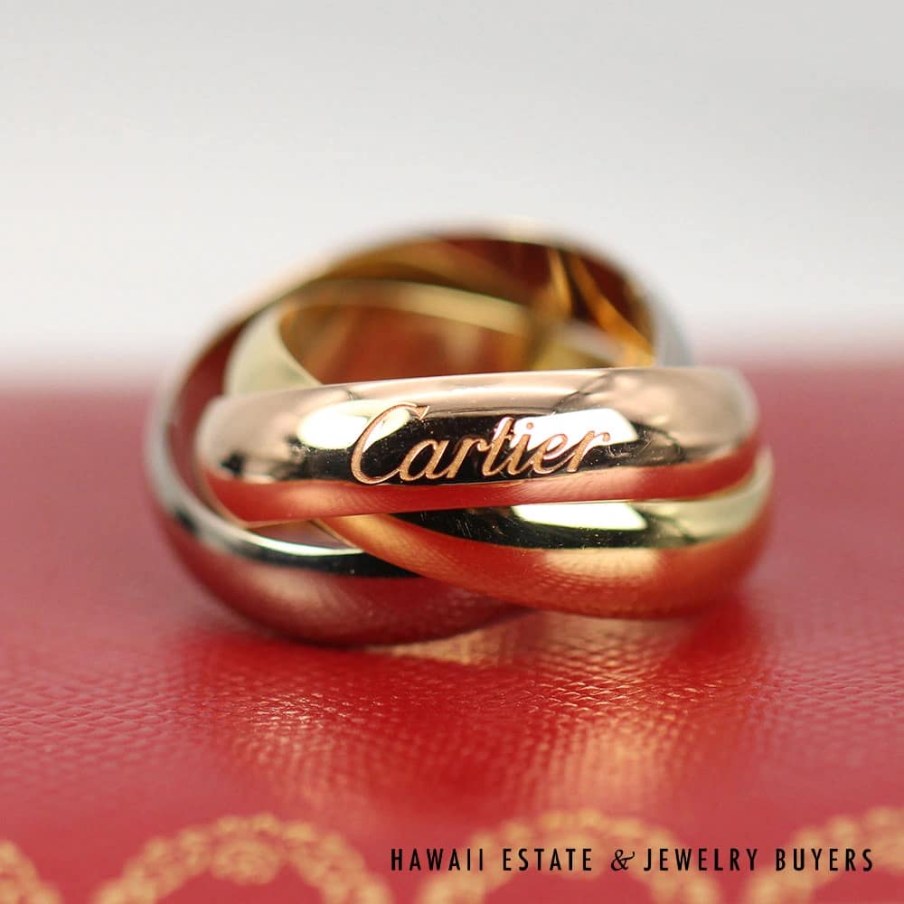 Cartier Trinity 18K Yellow Gold Pink Gold White Gold Ring Sz 54 w/Box & Cert