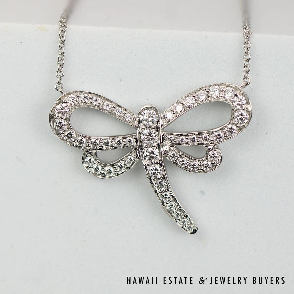 Rare Tiffany & Co. 0.55CTW Diamond Dragonfly Necklace 16" w/ Box - Image 3