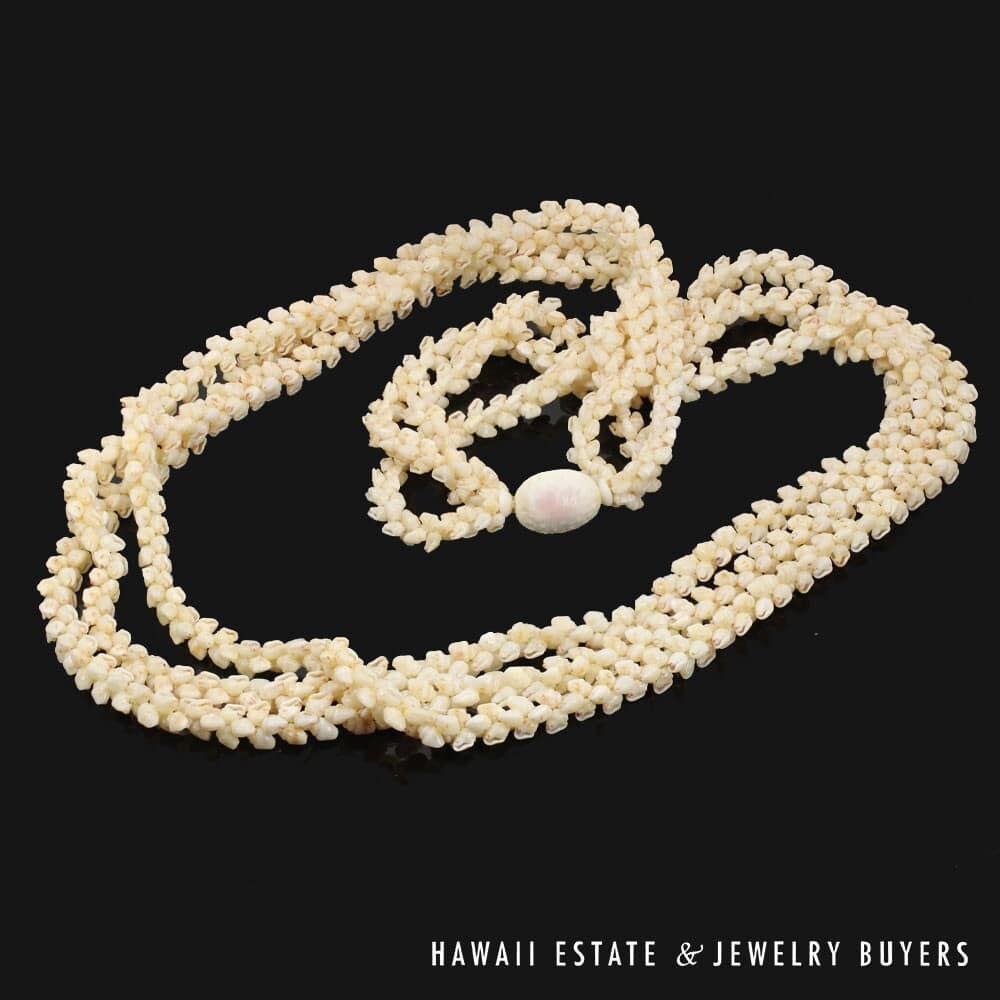 Three Strand Ni'ihau Shell Lei: Pikake Momi Lenalena 38 inches #2472-01