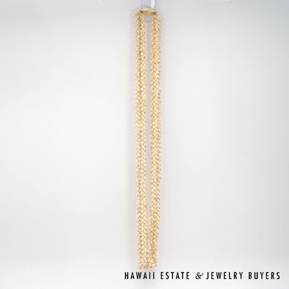 Three-Strand Ni'ihau Shell Lei: Pikake Momi Lenalena 36 inches #2835-01 - Image 4