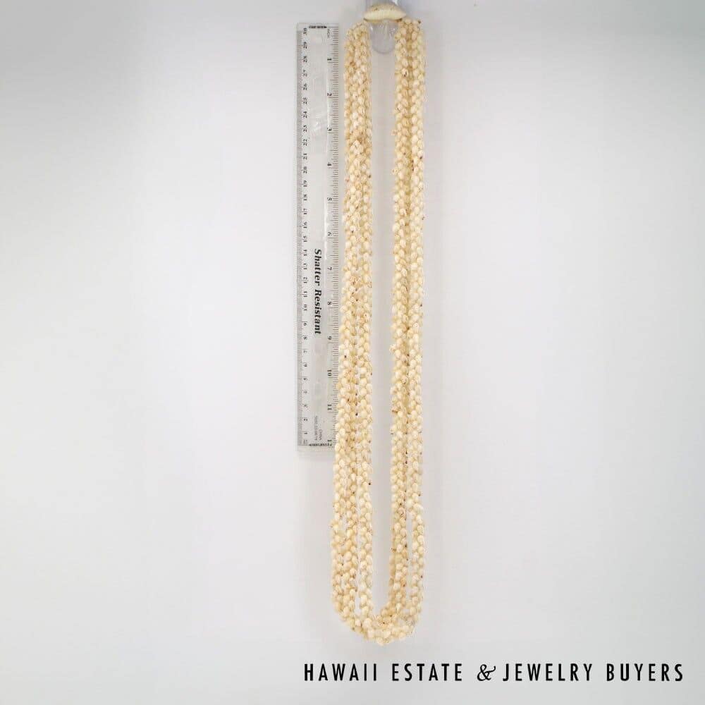 Three Strand Ni'ihau Shell Lei: Pikake Momi Lenalena 36 inches #2778-15 - Image 3