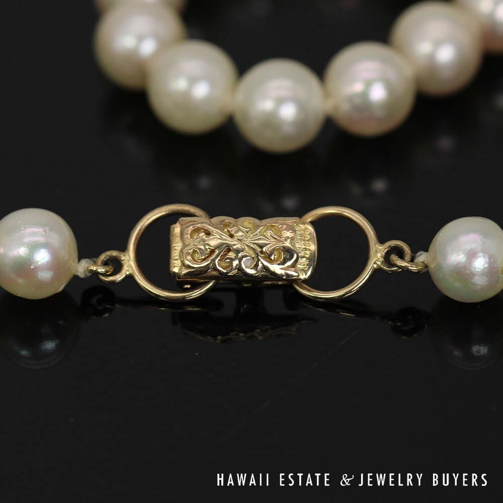 Ming's Hawaii 33" Cultured Pearl Necklace with 14K Yellow Gold Clasp #2477-04 - Image 2