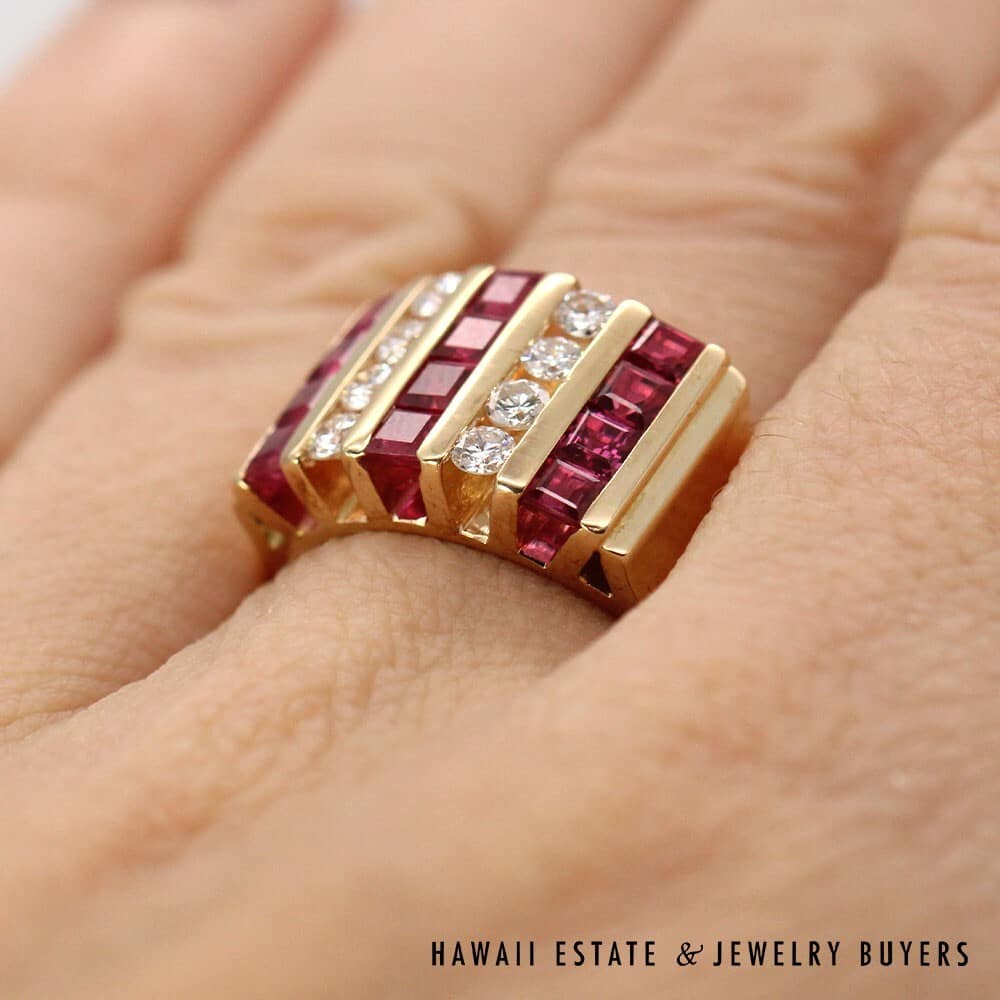 14K Yellow Gold Ruby and Diamond Channel Set Ring SIZE 7.5 #SC021722-01 - Image 2