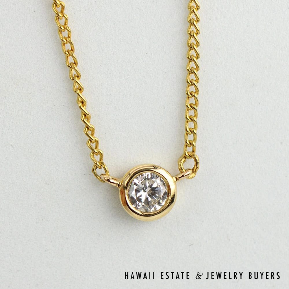 0.33ct Round Diamond Bezel Set 22K Yellow Gold Necklace 16" - Image 3