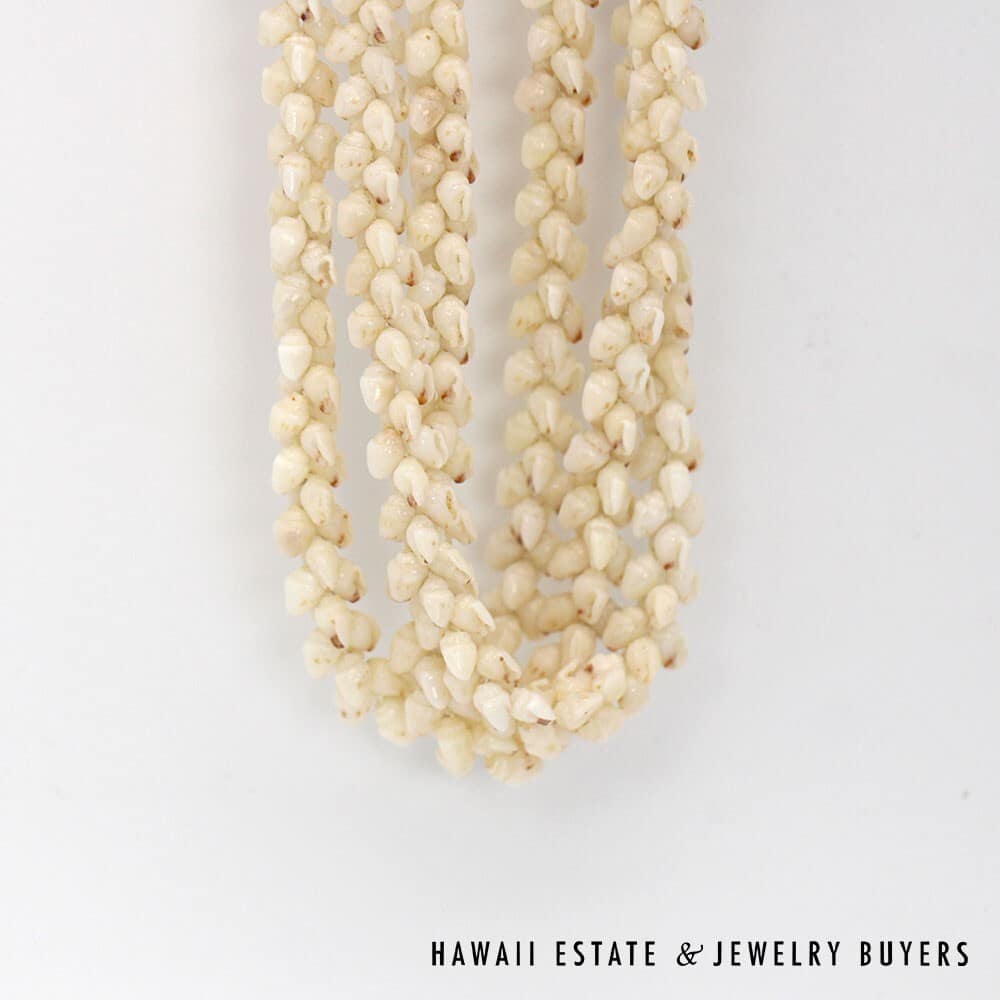 Three Strand Ni'ihau Shell Lei: Pikake Momi Ke'oke'o 39 inches #2955-03 - Image 8