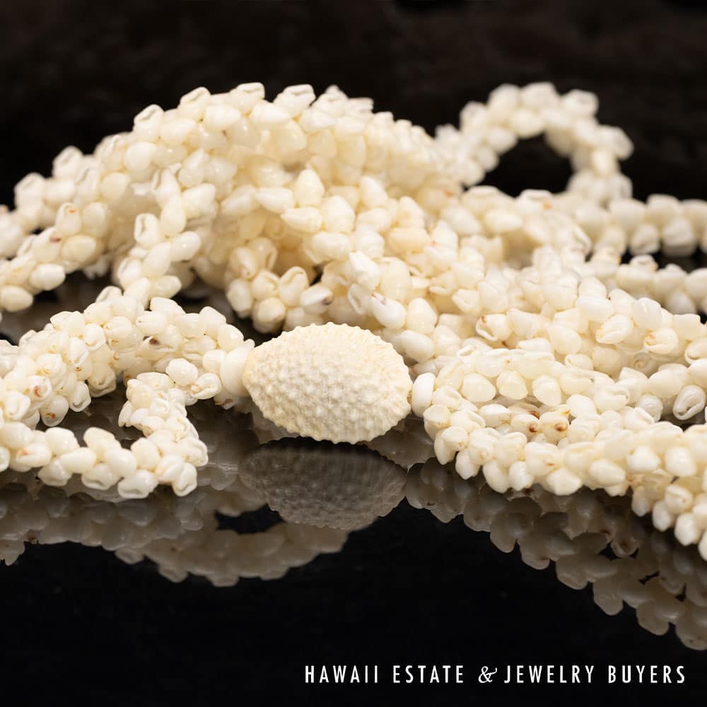 Ni’ihau Shell Lei: Triple Strand White Momi 41 inch Lei - Image 10