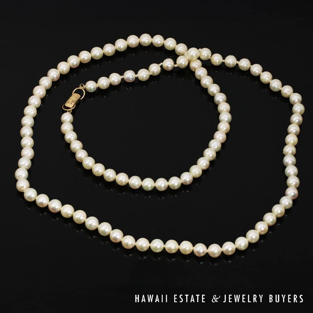 Ming's Hawaii 33" Cultured Pearl Necklace with 14K Yellow Gold Clasp #2477-04