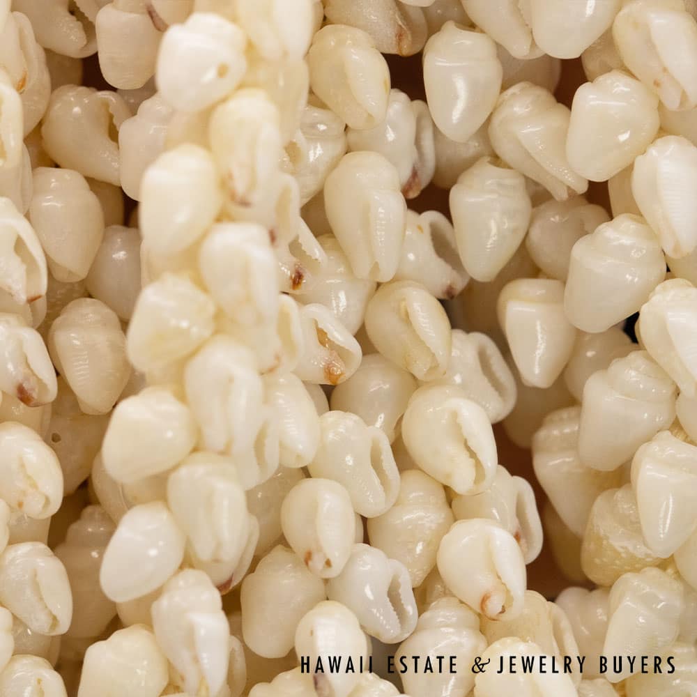 Ni’ihau Shell Lei: Triple Strand White Momi 41 inch Lei - Image 5