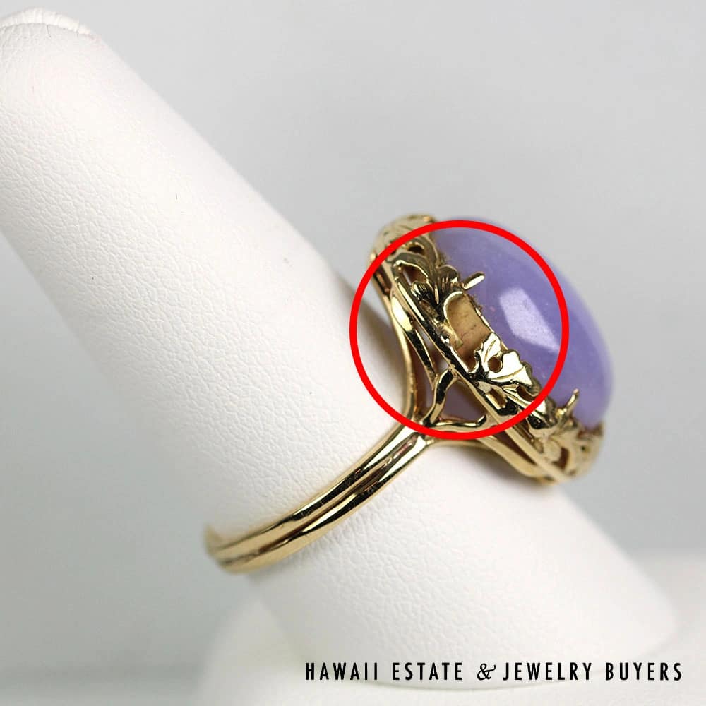 Ming's Lavender Jade 14K Yellow Gold Ring Size 9 - Image 2