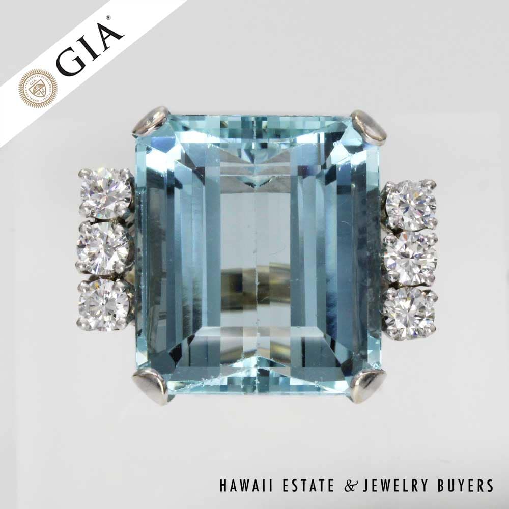 GIA 14.1g 14KWG 24.28ct AQUAMARINE AND 1ctw DIAMOND RING SIZE 7.5 - Image 3