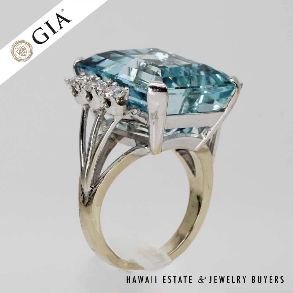 GIA 14.1g 14KWG 24.28ct AQUAMARINE AND 1ctw DIAMOND RING SIZE 7.5 - Image 6