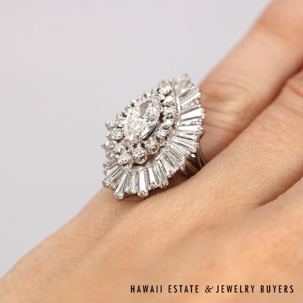 Platinum 3.25ctw Marquis Diamond Ballerina Ring SIZE 4.5 #DH0224-01 - Image 9