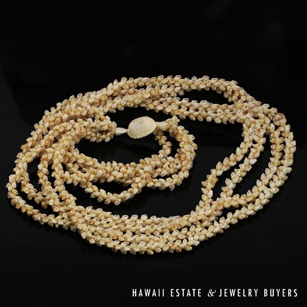 Four-Strand Ni'ihau Shell Lei: Pikake Momi Lenalena 36 inches #RM112420-04