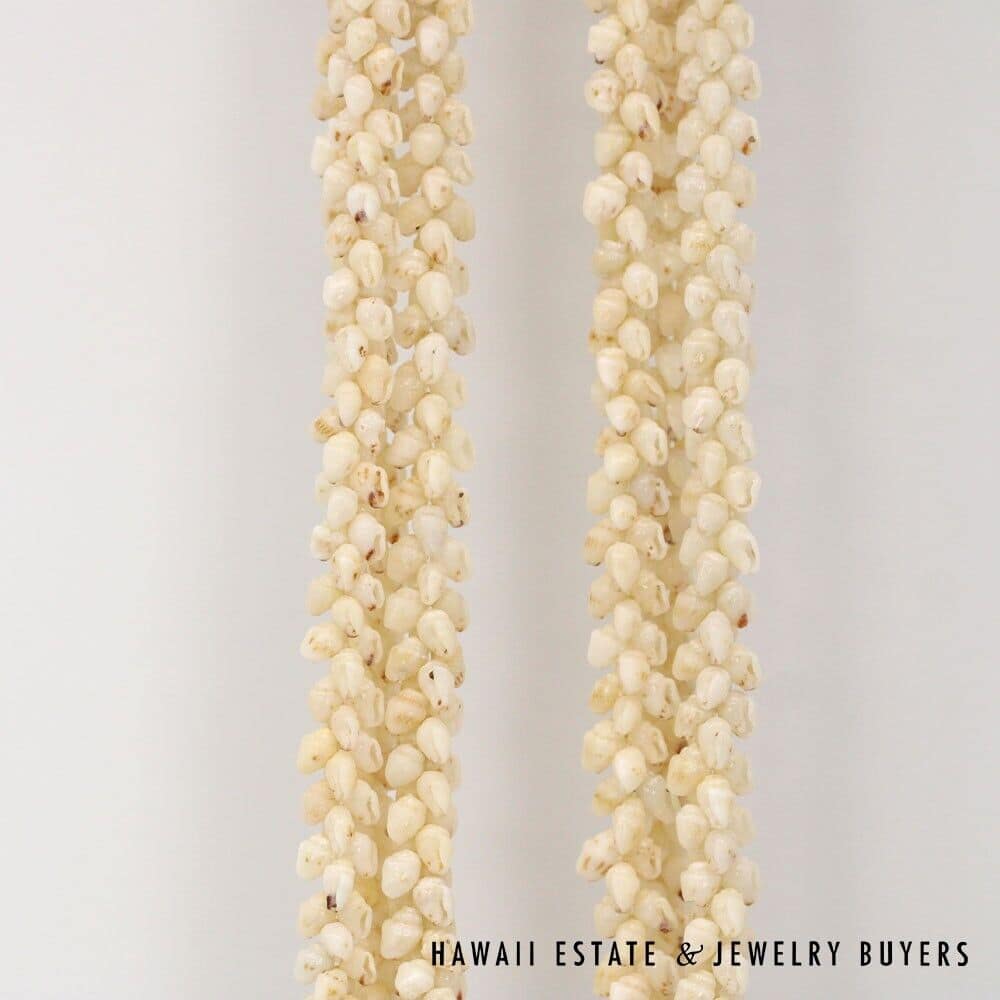 Three Strand Ni'ihau Shell Lei: Pikake Momi Lenalena 36 inches #2778-15 - Image 6