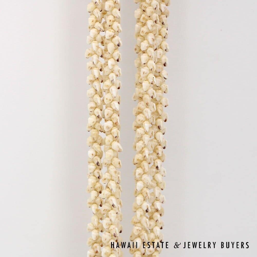 Three-Strand Ni'ihau Shell Lei: Pikake Momi Lenalena 36 inches #2835-01 - Image 7