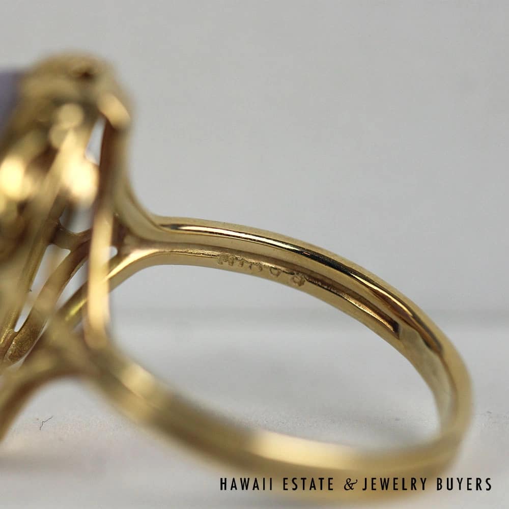 Ming's Lavender Jade 14K Yellow Gold Ring Size 9 - Image 4