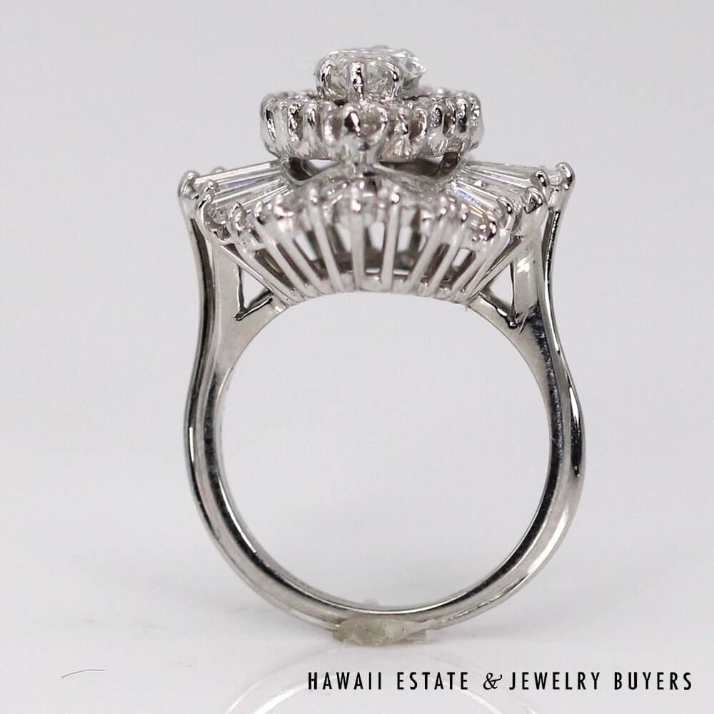 Platinum 3.25ctw Marquis Diamond Ballerina Ring SIZE 4.5 #DH0224-01 - Image 7