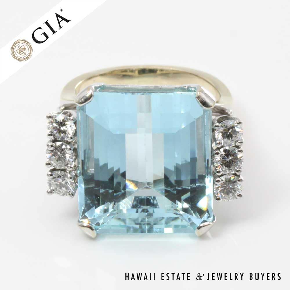 GIA 14.1g 14KWG 24.28ct AQUAMARINE AND 1ctw DIAMOND RING SIZE 7.5 - Image 4