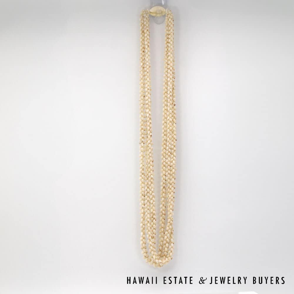 Three Strand Ni'ihau Shell Lei: Pikake Momi Ke'oke'o 39 inches #2955-03 - Image 4