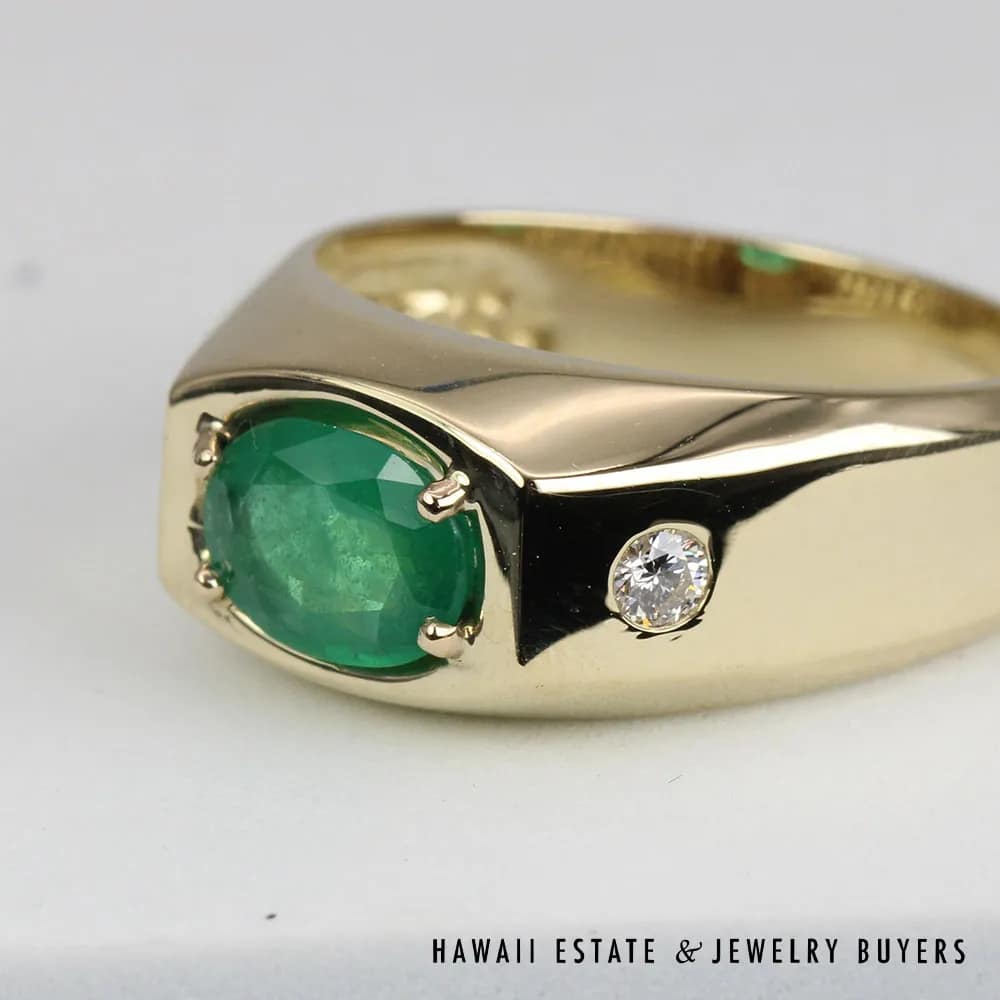 1CT EMERALD 0.20CTW DIAMOND 14K YELLOW GOLD RING SIZE 9.75 - Image 2