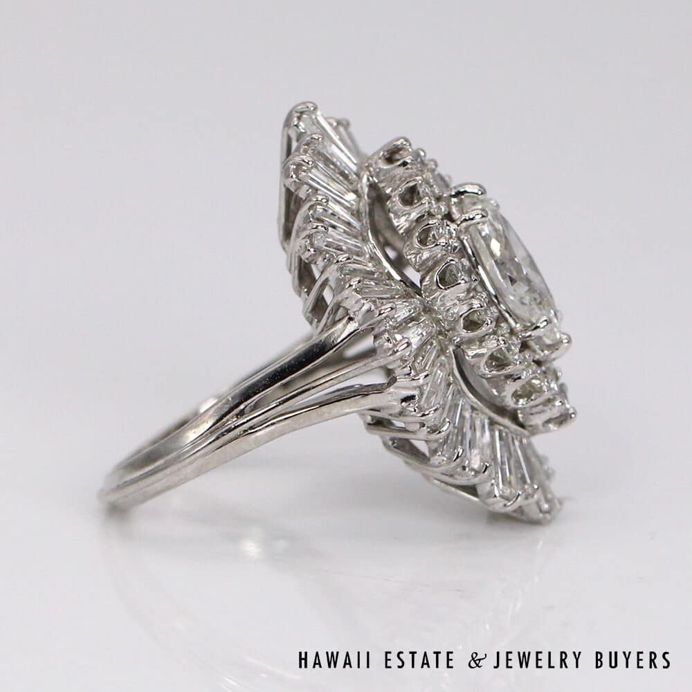 Platinum 3.25ctw Marquis Diamond Ballerina Ring SIZE 4.5 #DH0224-01 - Image 5