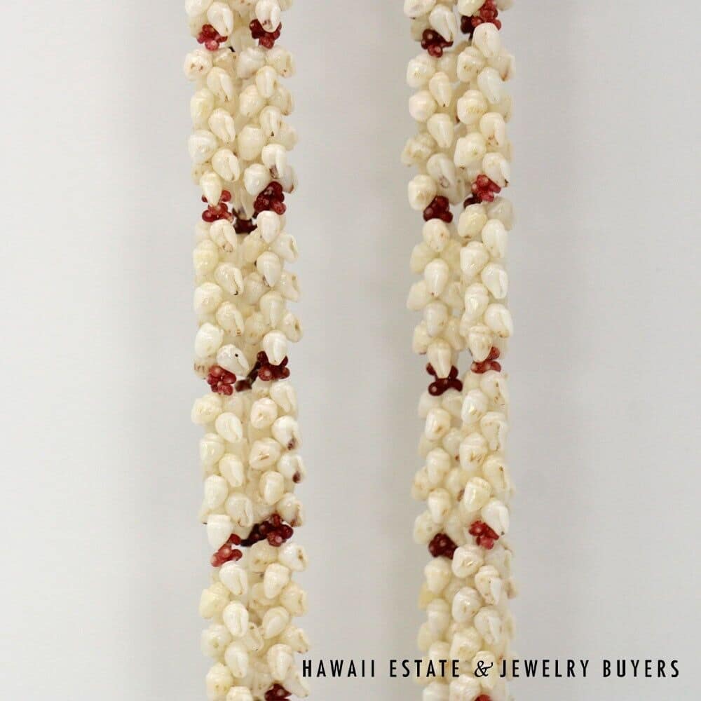 Three-Strand Ni'ihau Shell Lei and Earrings Set: Roselani 36 inches #HC070122-06 - Image 8