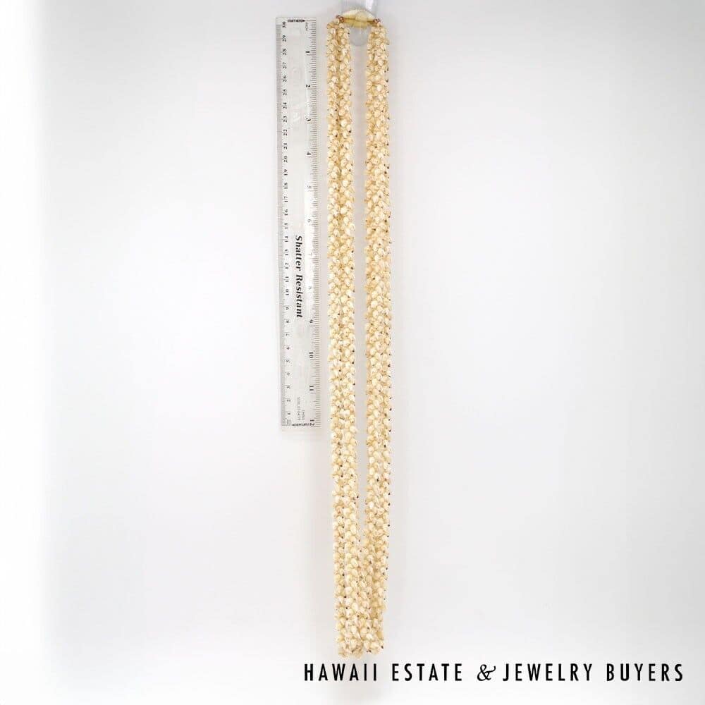 Three-Strand Ni'ihau Shell Lei: Pikake Momi Lenalena 36 inches #2835-01 - Image 3