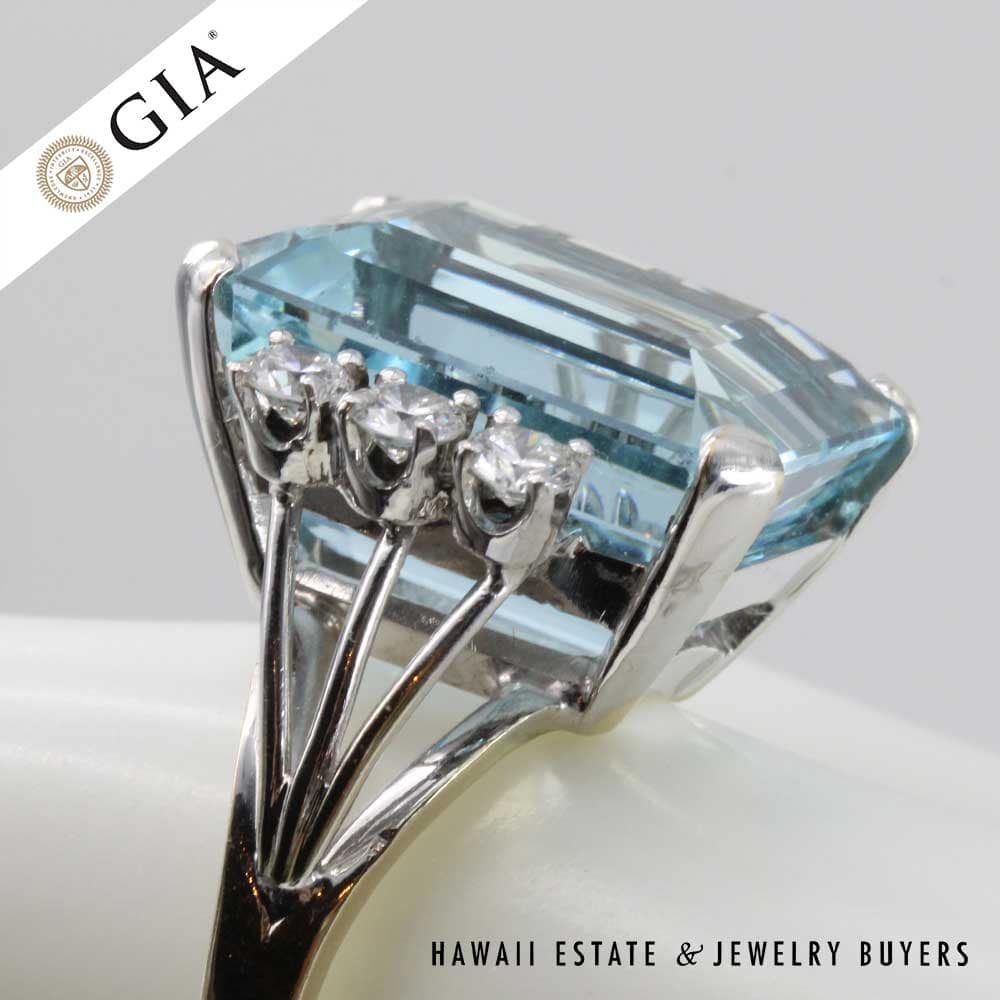 GIA 14.1g 14KWG 24.28ct AQUAMARINE AND 1ctw DIAMOND RING SIZE 7.5 - Image 8