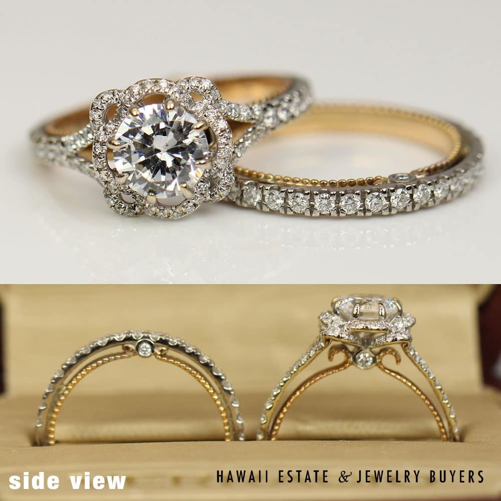 Verragio 18K White Rose Gold 0.60ctw Semi-Mount Wedding Engagement Ring and Band Settings with Box and Receipt Size 6.25