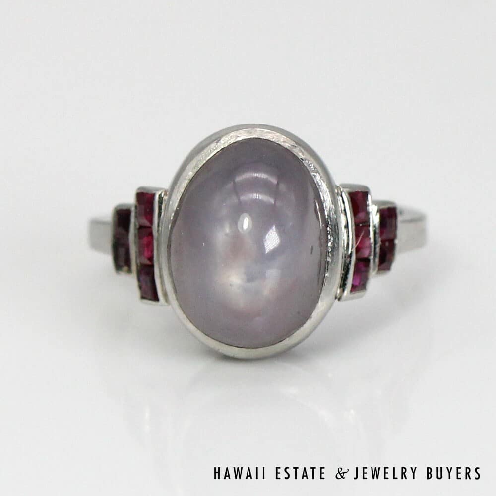 Platinum Lavender Star Sapphire and Ruby Ring SIZE 3 #2248-09 - Image 7
