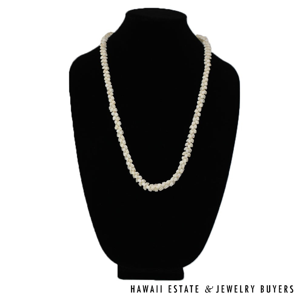 Single Strand Ni'ihau Shell Lei: Pikake Momi Ke'oke'o 30 inches #2723-01 - Image 2