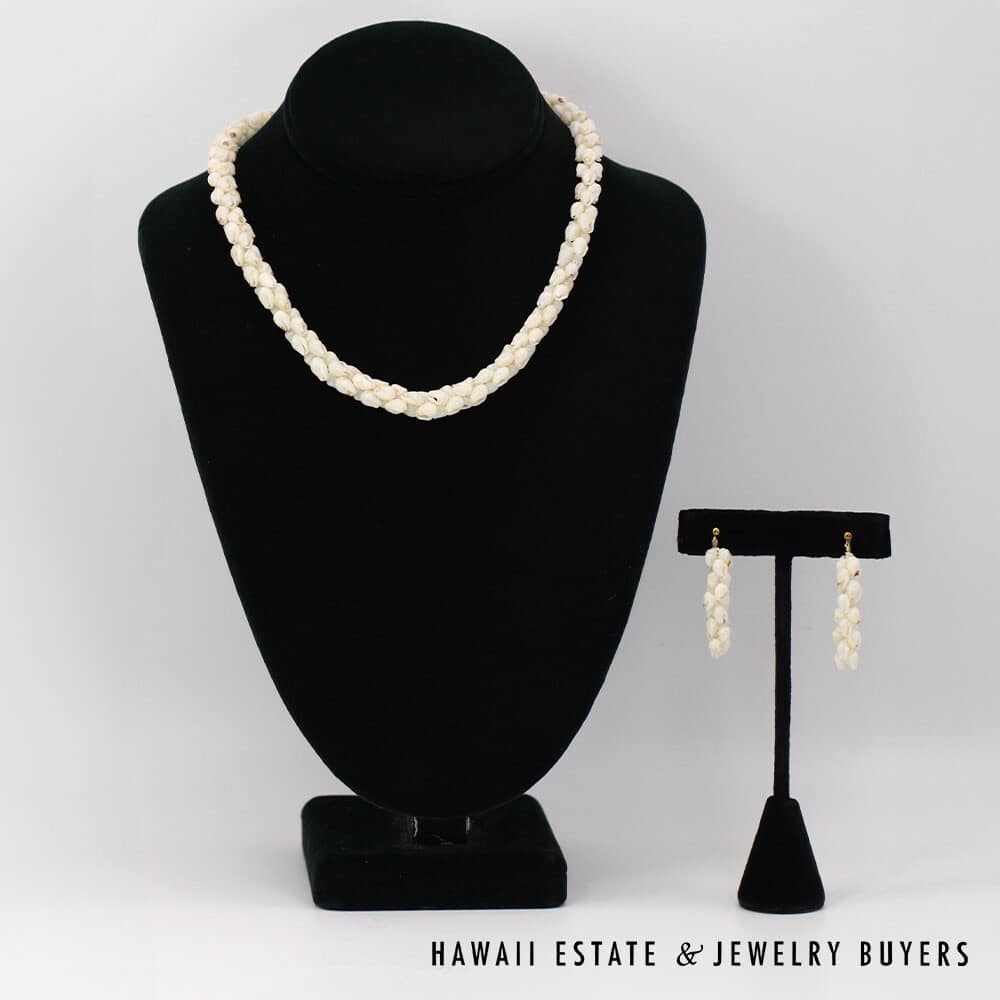 Ni'ihau Shell Choker Necklace with Earrings: Pupu Momi Ke'oke'o 16" #3280-02 - Image 2