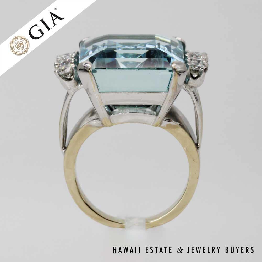 GIA 14.1g 14KWG 24.28ct AQUAMARINE AND 1ctw DIAMOND RING SIZE 7.5 - Image 7