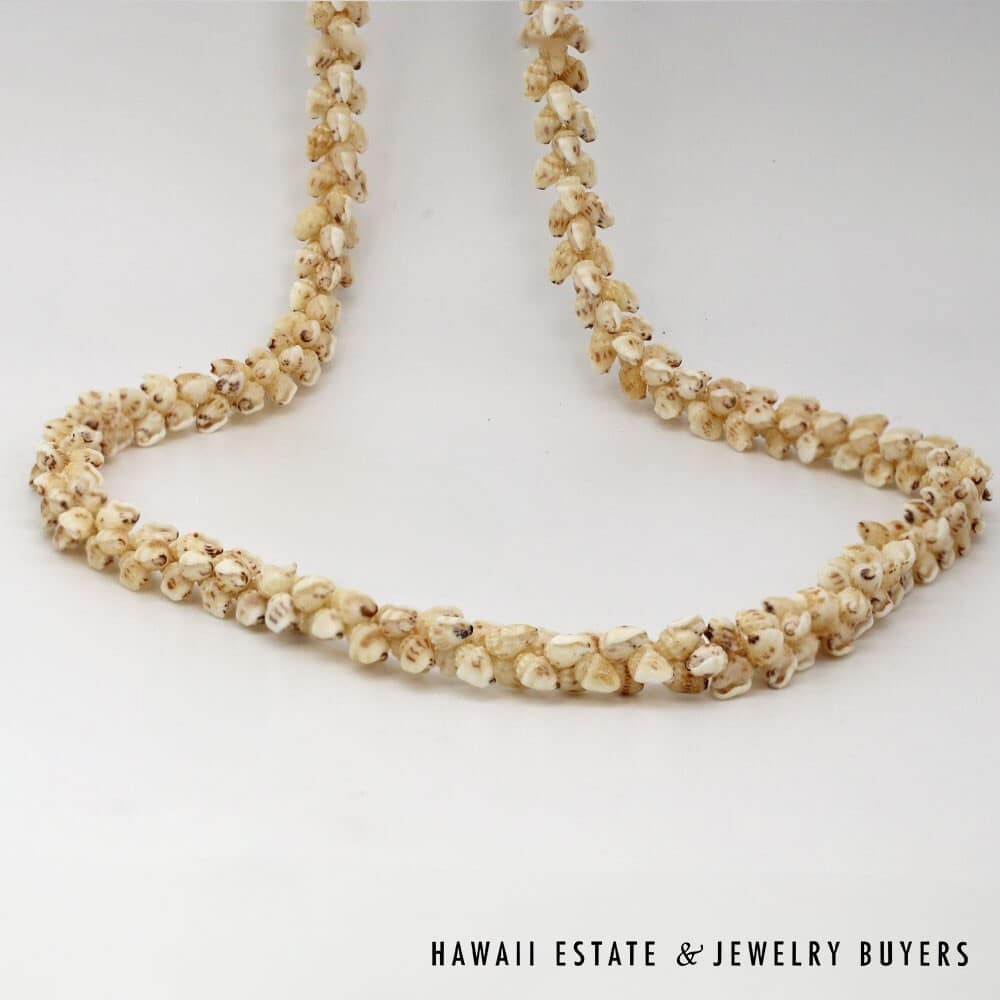 Single-Strand Ni'ihau Shell Lei: Pikake Momi Lenalena 62 inches #2778-19 - Image 4