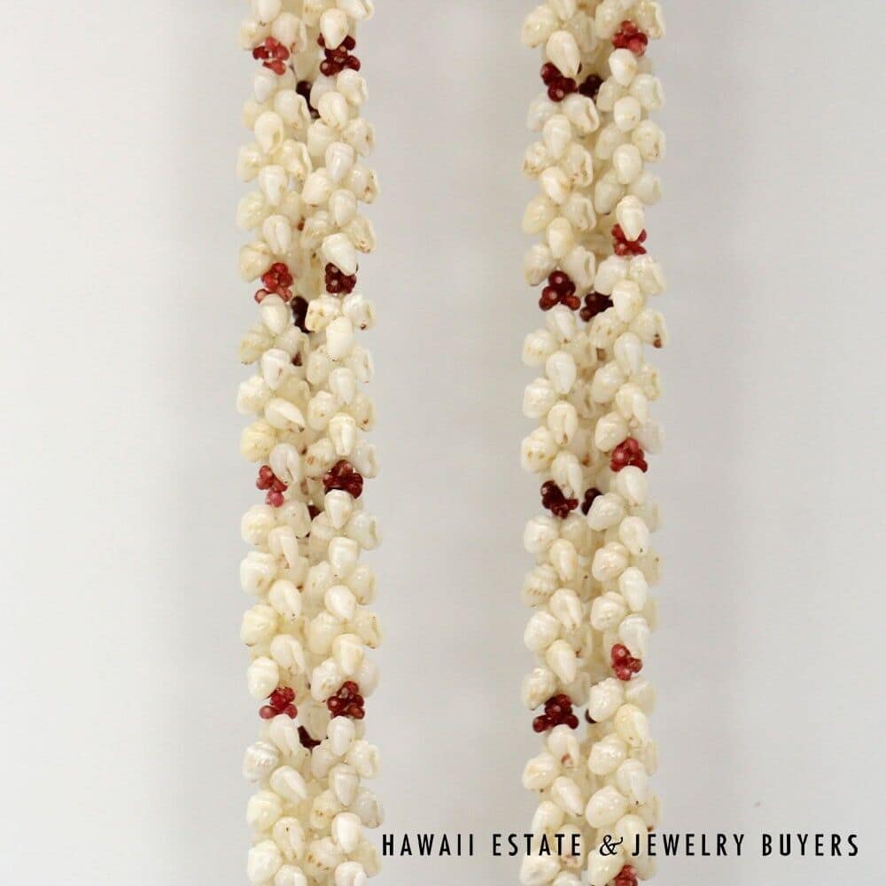 Three-Strand Ni'ihau Shell Lei and Earrings Set: Roselani 36 inches #HC070122-06 - Image 7