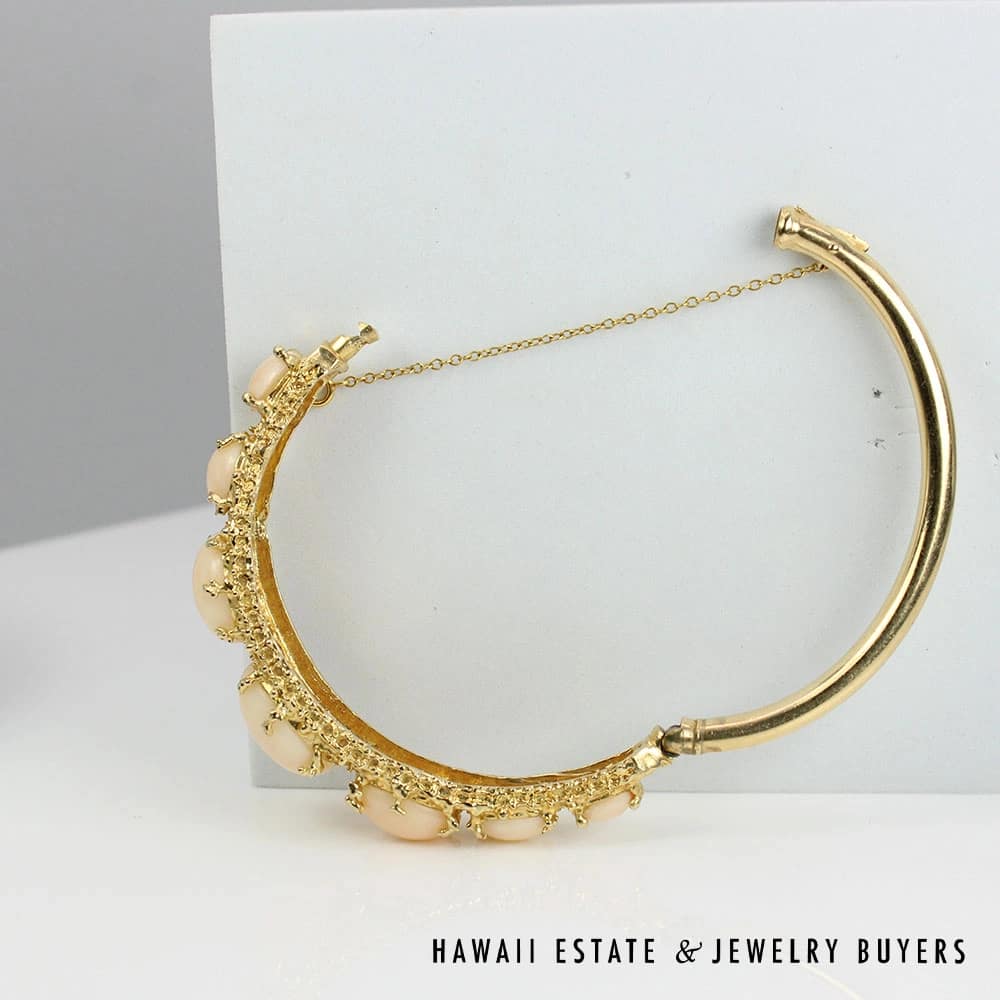 Angelskin Coral Hinged 14k Yellow Gold Bangle Bracelet Size 6.75 - Image 4