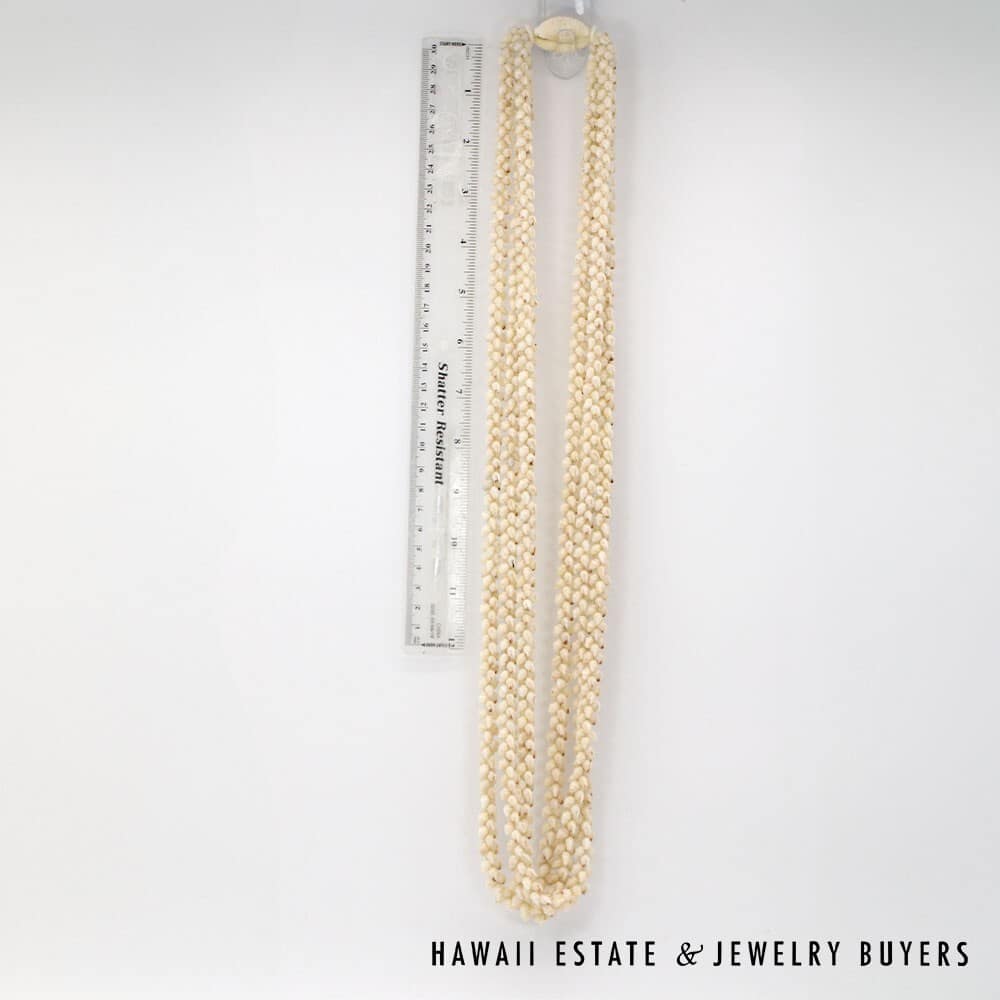Three Strand Ni'ihau Shell Lei: Pikake Momi Ke'oke'o 39 inches #2955-03 - Image 3