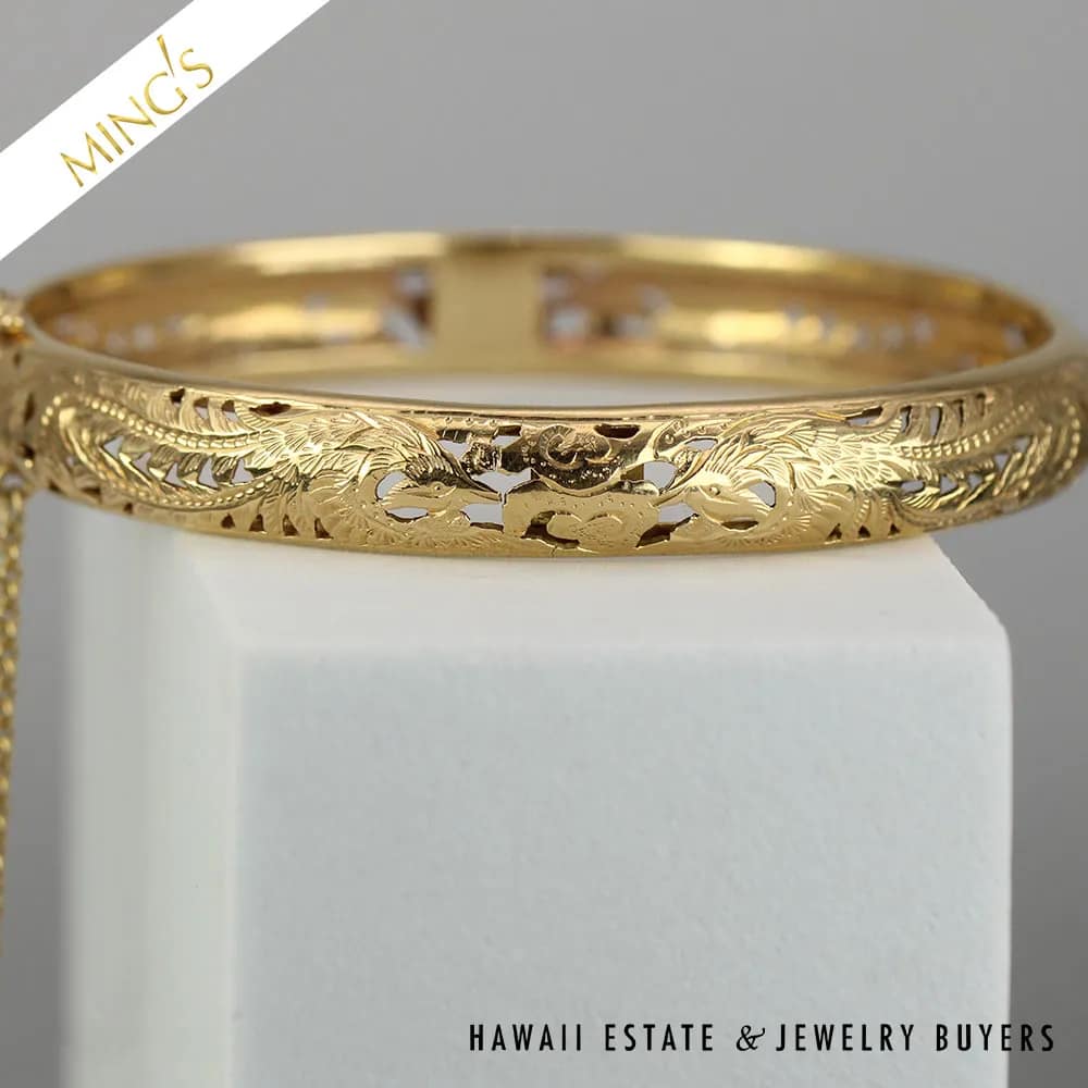 MING'S PHOENIX HINGED BANGLE 15.8g 14K YELLOW GOLD BRACELET