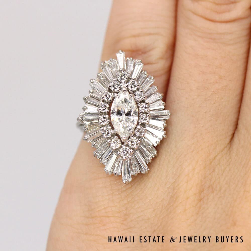 Platinum 3.25ctw Marquis Diamond Ballerina Ring SIZE 4.5 #DH0224-01 - Image 8