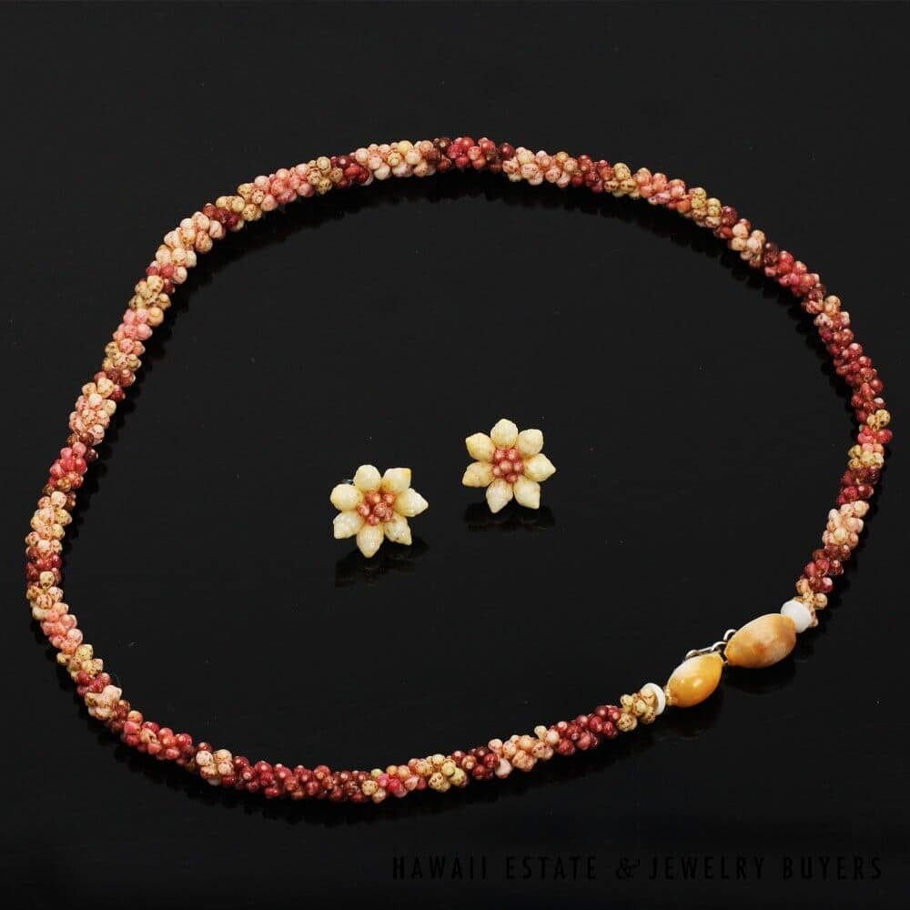 Ni'ihau Shell Choker Necklace and Earring Set: Kahelelani 18 inches #070621-01