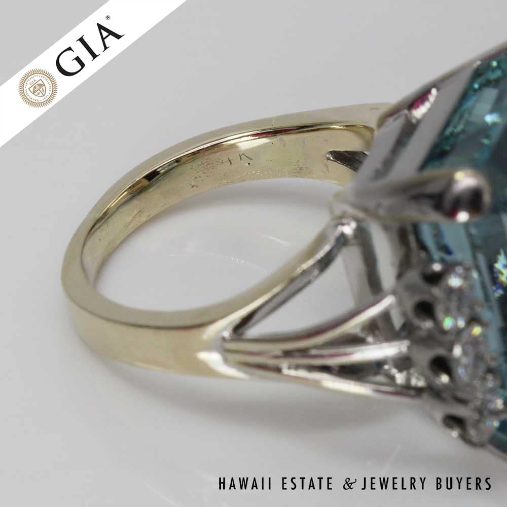 GIA 14.1g 14KWG 24.28ct AQUAMARINE AND 1ctw DIAMOND RING SIZE 7.5 - Image 9