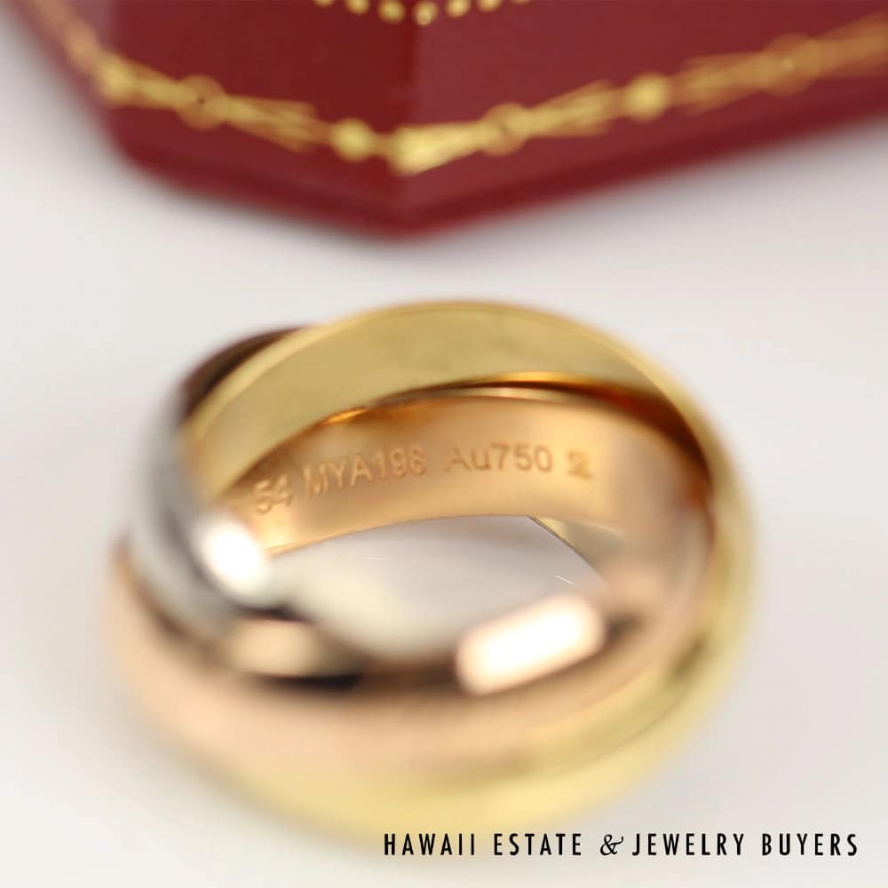 Cartier Trinity 18K Yellow Gold Pink Gold White Gold Ring Sz 54 w/Box & Cert - Image 4
